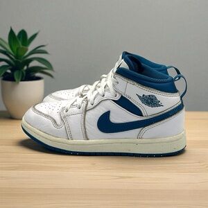 Nike Kids Air Jordan 1 Mid SE Industrial Blue White Leather Size 1.5Y